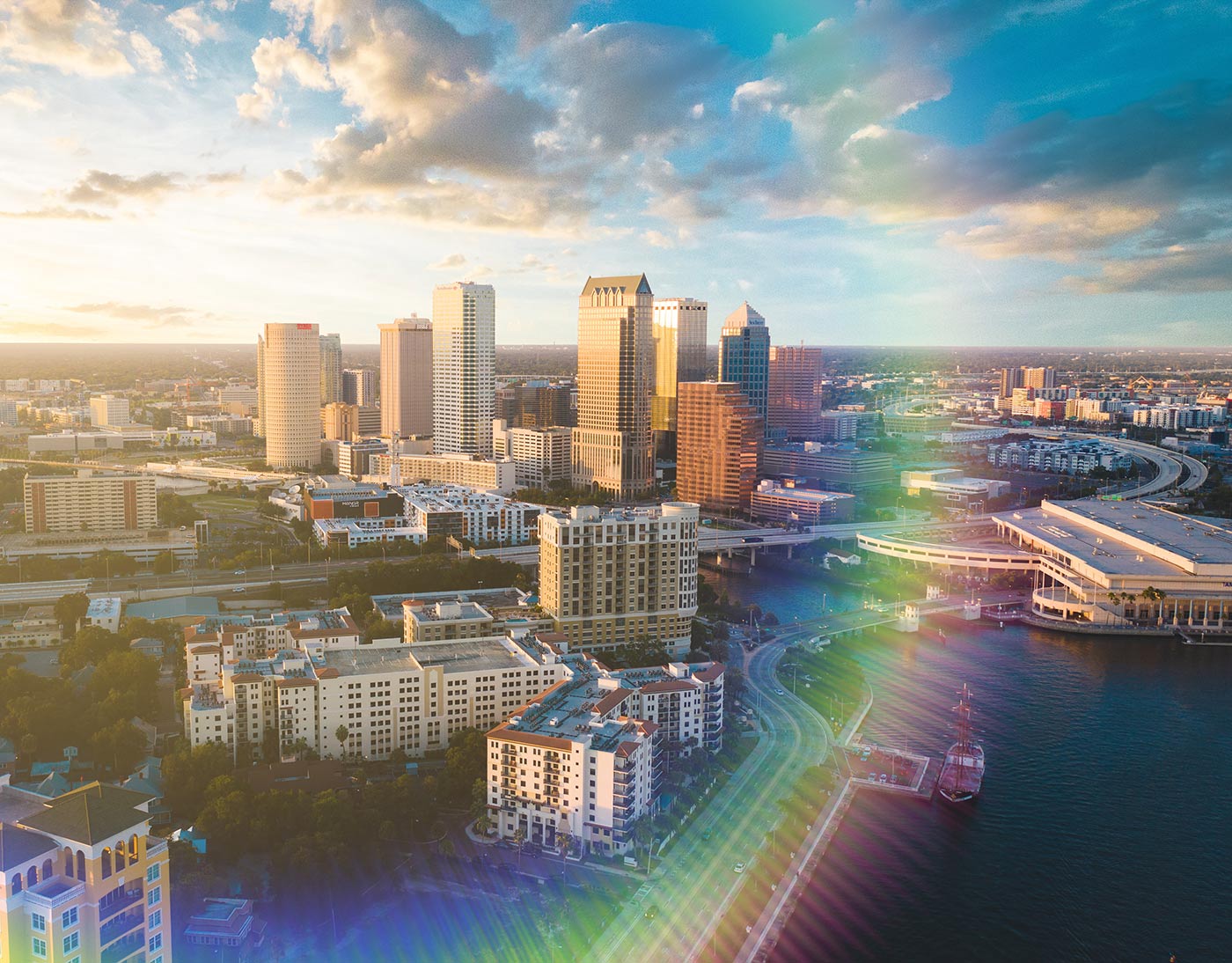 Tampa Bay rainbow sky aerial