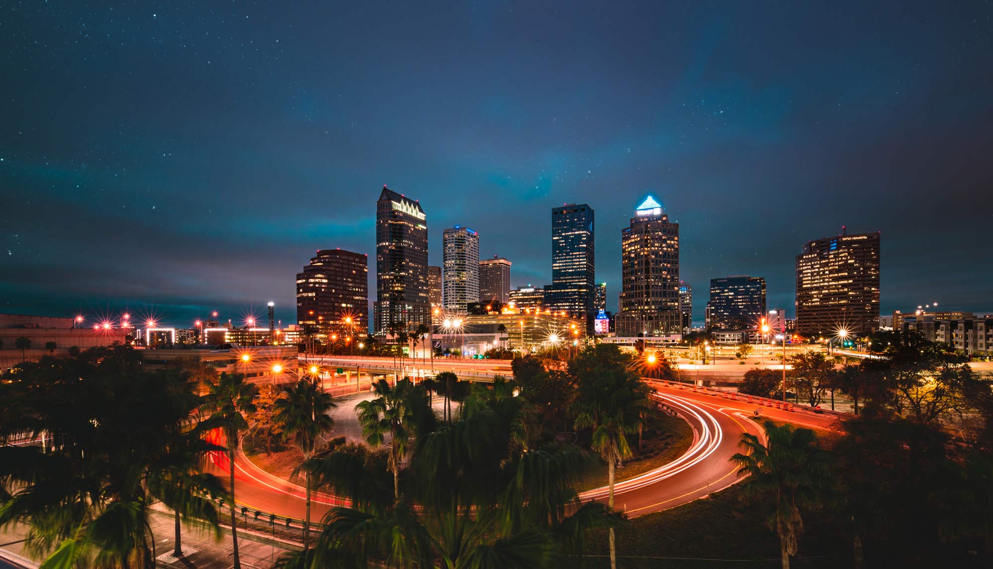 Tampa downtown evening wide view
